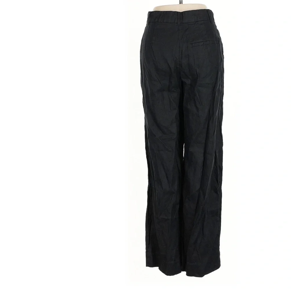 Reformation Carter Mid Rise Wide Leg Linen Trouser Pant Black size 4 Petite
